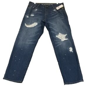 NWT Hannah  Dark Wash Sequin Lined Distressed Denim Jeans Size 16 (38W)